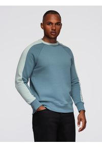 Ombre Clothing - Bluza męska z kontrastowymi lampasami i raglanowym rękawem – rozbielony turkus V4 - Rozmiar: XL. Okazja: na co dzień. Kolor: turkusowy. Materiał: jeans, bawełna, dresówka, poliester. Długość rękawa: raglanowy rękaw. Wzór: nadruk, aplikacja. Styl: casual, klasyczny #1
