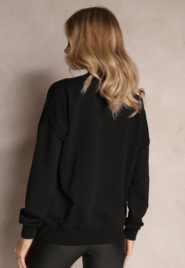 Renee - Czarna Bawełniana Bluza z Aplikacją Kwiatu Cosimo. Kolor: czarny. Materiał: bawełna. Wzór: aplikacja, kwiaty