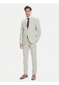 BOSS Garnitur H-Huge 50546099 Beżowy Slim Fit. Kolor: beżowy. Materiał: wełna