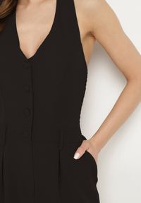 Born2be - Czarny Kombinezon Taliowany Ozdobiony Guzikami Niladwenna. Kolor: czarny. Wzór: aplikacja. Styl: elegancki #2