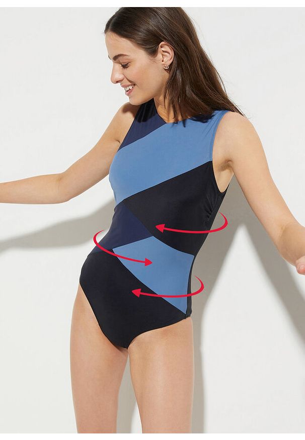 bonprix - Kostium kąpielowy shape, średni stopień modelowania sylwetki. Kolor: czarny. Materiał: poliamid. Wzór: paski