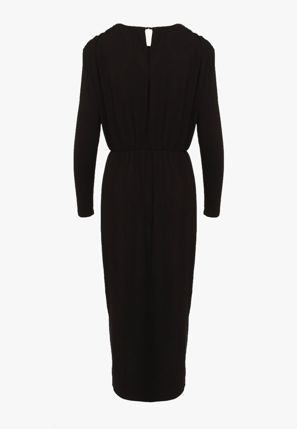 Born2be - Czarna Wiskozowa Sukienka z Gumką w Talii i Eleganckim Rozcięciem Jistaria. Okazja: na co dzień. Kolor: czarny. Materiał: wiskoza. Styl: elegancki