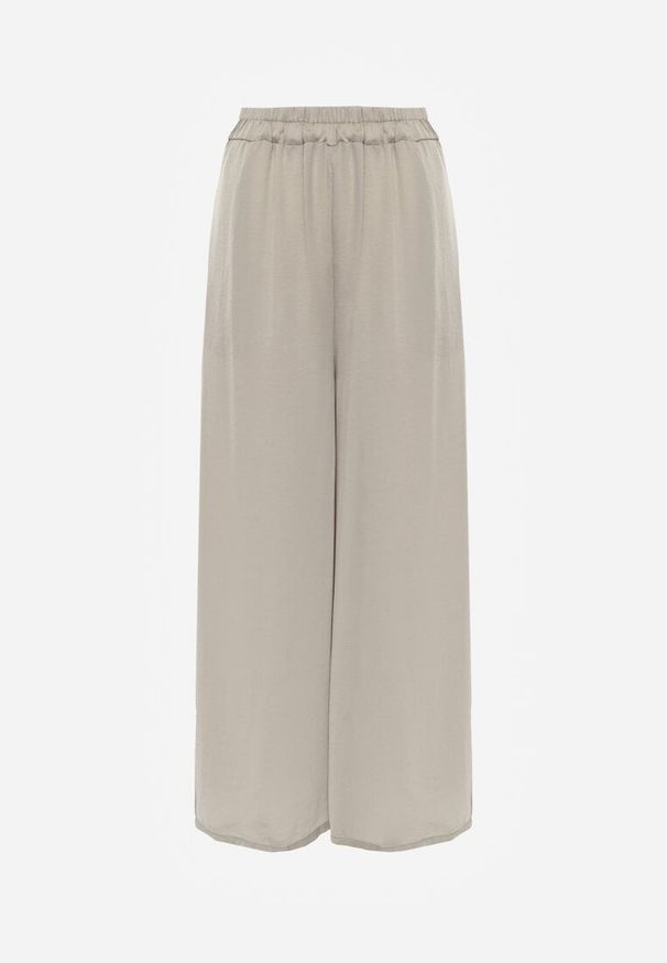 Renee - Jasnozielone Wiskozowe Spodnie Szerokie High Waist Rissalene. Okazja: do pracy, na spotkanie biznesowe. Stan: podwyższony. Kolor: beżowy. Materiał: wiskoza. Styl: elegancki, biznesowy