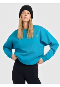 4f - 4F Bluza dresowa nierozpinana bez kaptura damska - turkusowa L. Okazja: na co dzień, na spacer. Typ kołnierza: bez kaptura. Kolor: turkusowy. Materiał: dresówka. Styl: casual. Sport: fitness, turystyka piesza #1