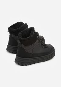 Born2be - Czarne Sneakersy na Grubej Podeszwie z Futerkiem Alweda. Okazja: na co dzień. Kolor: czarny. Materiał: futro #7