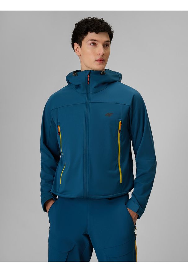 4f - 4F Kurtka softshell wiatroodporna membrana 8000 męska - turkusowa S. Kolor: turkusowy. Materiał: softshell. Długość: długie