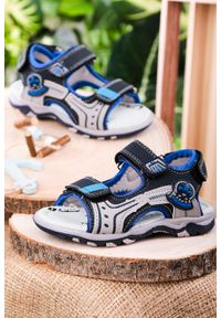 Casu - Granatowe sandały na rzepy casu jf06. Zapięcie: rzepy. Kolor: niebieski #2