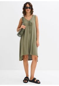bonprix - Sukienka z dżerseju ze sznurowaniem. Typ kołnierza: dekolt w serek. Kolor: zielony. Materiał: jersey. Styl: elegancki #2