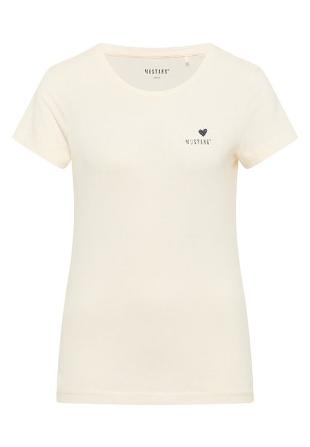 Mustang T-Shirt Loa 1016509 Écru Slim Fit. Materiał: bawełna