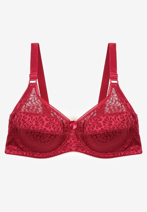 Born2be - Bordowy Biustonosz z Regulowanymi Ramiączkami o Koronkowym Wykończeniu Kefefia. Kolor: czerwony. Materiał: koronka
