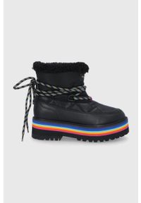 Kurt Geiger London Śniegowce Toronto Rainbow kolor czarny. Nosek buta: okrągły. Zapięcie: sznurówki. Kolor: czarny. Materiał: guma. Obcas: na obcasie. Wysokość obcasa: średni