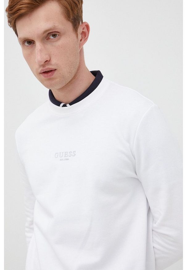 Guess bluza męska kolor biały z nadrukiem. Kolor: biały. Wzór: nadruk