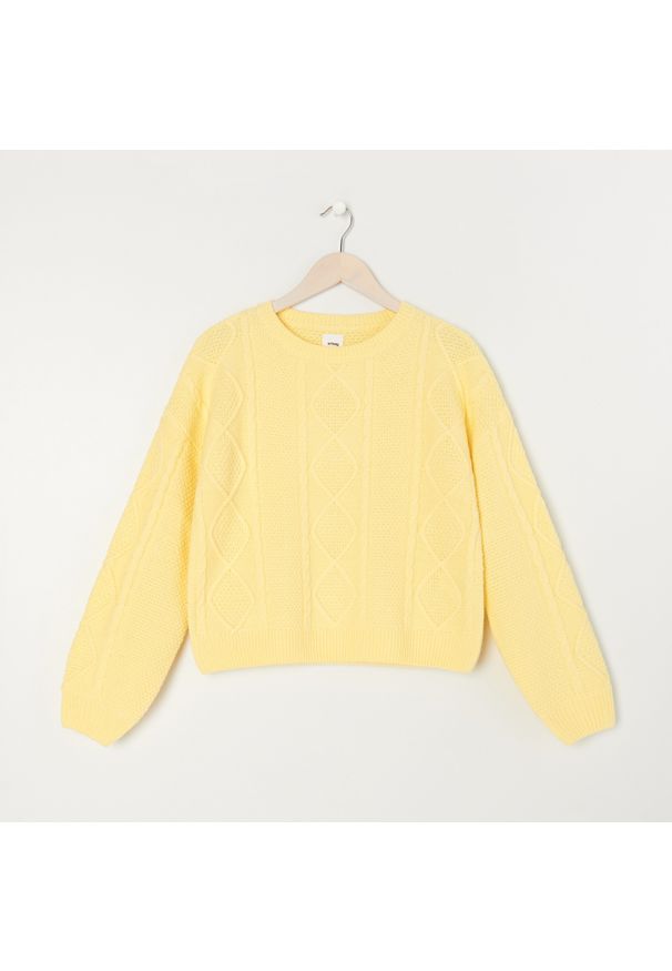 Sinsay - Sweter z ozdobnym splotem - Żółty. Kolor: żółty. Wzór: ze splotem