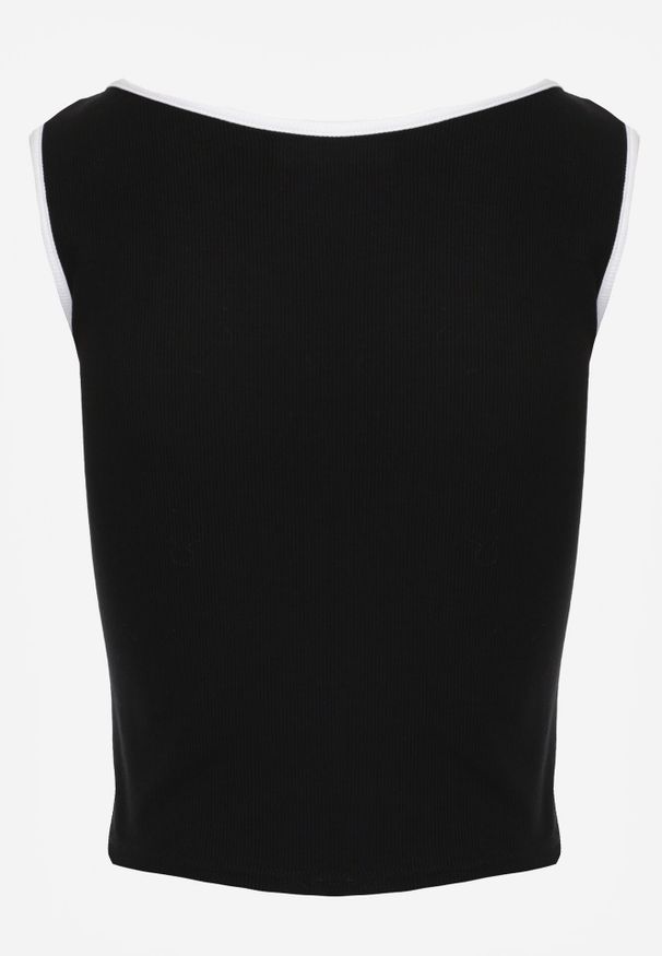 Born2be - Czarny Bawełniany Top w Prążki z Guzikami przy Dekolcie Bervise. Okazja: na co dzień. Kolor: czarny. Materiał: bawełna. Wzór: prążki. Styl: casual