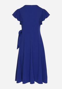 Born2be - Niebieska Rozkloszowana Sukienka Kopertowa z Wiązaniem w Talii Dannila. Kolor: niebieski. Wzór: aplikacja. Typ sukienki: kopertowe #7