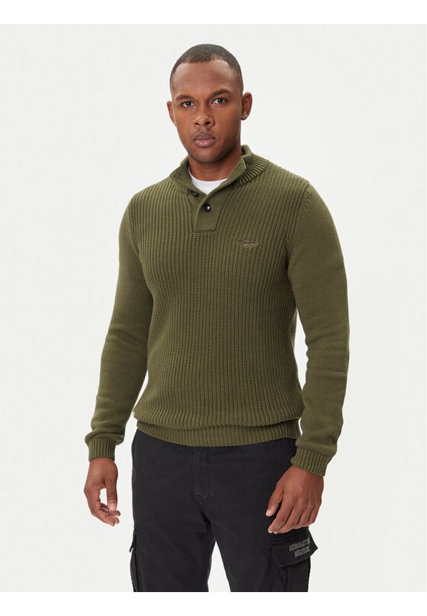Aeronautica Militare Sweter 252MA1572UL00409 Zielony Slim Fit. Kolor: zielony. Materiał: bawełna