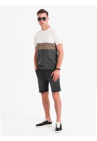 Ombre Clothing - Męskie szorty z gumką w pasie i efektem sprania – czarne V4 OM-SRDS-0192 - XXL. Okazja: na co dzień. Kolor: czarny. Materiał: skóra, denim, elastan, bawełna, materiał. Sezon: lato. Styl: elegancki, casual #4