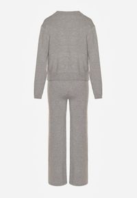 Born2be - Szary Komplet z Wełną i Bawełną Sweter ze Splotem i Szerokie Spodnie Reinettia. Kolor: szary. Materiał: wełna, bawełna. Wzór: ze splotem #3