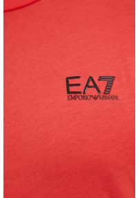 EA7 Emporio Armani t-shirt bawełniany kolor czerwony gładki. Kolor: czerwony. Materiał: bawełna. Wzór: gładki #3