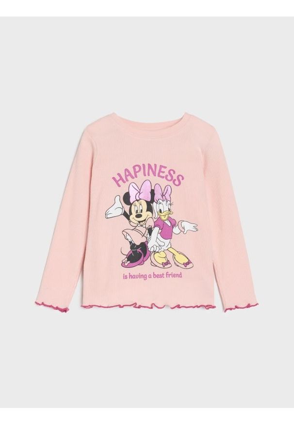 Sinsay - Koszulka z długimi rękawami Minnie Mouse - różowy. Kolor: różowy. Długość rękawa: długi rękaw. Długość: długie. Wzór: motyw z bajki