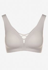 Born2be - Szary Biustonosz Sportowy z Siateczką i Gorsetowym Zdobieniem Saliatessa. Kolor: szary. Rodzaj stanika: wyciągane miseczki. Wzór: aplikacja #5