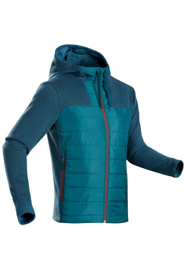 quechua - Bluza NH100 Hybride męski. Kolor: wielokolorowy, turkusowy, niebieski. Materiał: dzianina, poliester, materiał, tkanina, włókno, polar