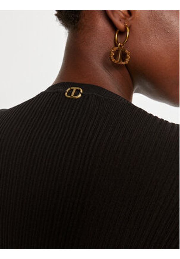 TwinSet - TWINSET Sweter 242TP3040 Czarny Slim Fit. Kolor: czarny. Materiał: syntetyk