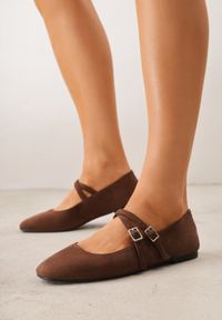 Born2be - Brązowe Balerinki VICES z Imitacji Zamszu z Podwójnym Paskiem z Klamerką Nattosia. Okazja: na co dzień. Zapięcie: pasek. Kolor: brązowy. Materiał: zamsz. Sezon: lato. Styl: casual, elegancki #3