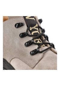 DAMISS - Beżowe Botki Damiss Modne Buty Damskie. Kolor: beżowy. Materiał: puch, welur, skóra. Szerokość cholewki: normalna