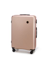 Wittchen - Duża walizka z ABS-u w ukośne paski pudrowy róż. Kolor: różowy. Materiał: poliester. Wzór: paski #7