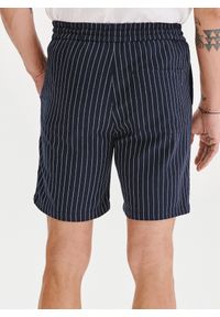 Pako Lorente - PAKO LORENTE - Granatowe spodenki męskie w prążek z lnem. Okazja: na co dzień. Kolor: niebieski. Materiał: len. Wzór: prążki. Styl: casual #8