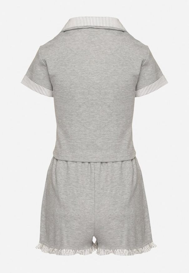 Born2be - Szary Bawełniany Komplet Szorty i Bluzka Typu Polo Addoria. Kolor: szary. Materiał: bawełna