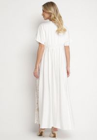 Born2be - Biała Wiskozowa Sukienka z Metaliczną Nicią i Haftem Nelvesia. Okazja: na co dzień. Kolor: biały. Materiał: wiskoza. Wzór: haft. Sezon: wiosna. Styl: klasyczny, casual, elegancki #5