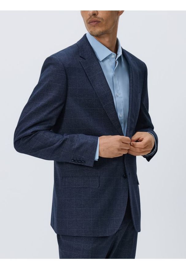 Reserved - Marynarka slim fit z domieszką wiskozy - granatowy. Kolor: niebieski. Materiał: wiskoza