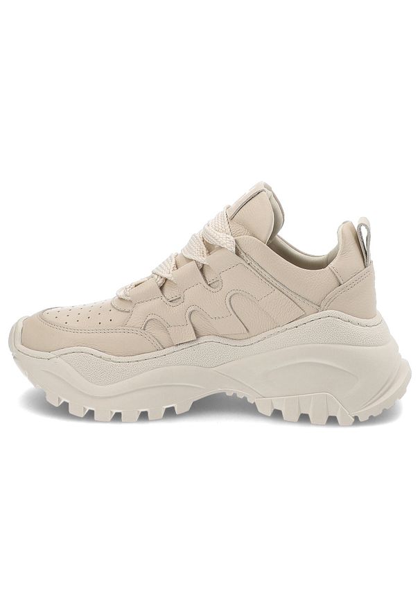 CheBello - Beżowe Sneakersy Chebello Modne Obuwie Damskie. Kolor: beżowy. Materiał: jeans, skóra. Styl: sportowy, klasyczny