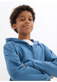 bonprix - Bluza rozpinana z kapturem, z miękkiej mieszanki bawełny. Typ kołnierza: kaptur. Kolor: niebieski. Materiał: bawełna #3