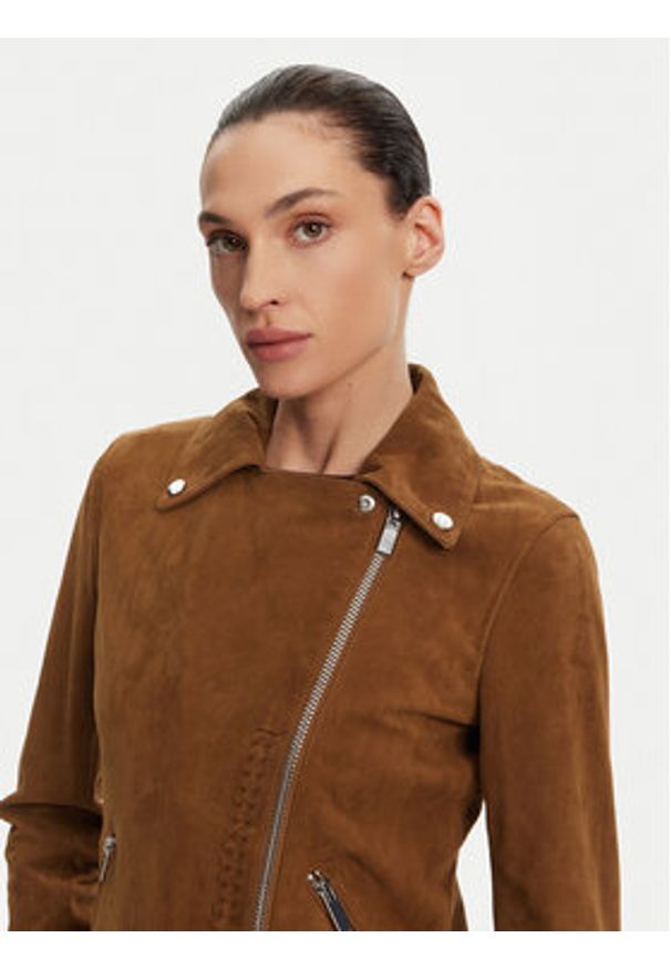 Serge Pariente Kurtka skórzana Oxford Vs Brązowy Slim Fit. Kolor: brązowy. Materiał: skóra