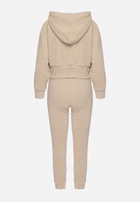 Born2be - Ciemnobeżowy Komplet Dresowy z Bawełną Bluza z Kapturem i Spodnie z Gumką w Talii Neseria. Kolor: beżowy. Materiał: dresówka, bawełna #6