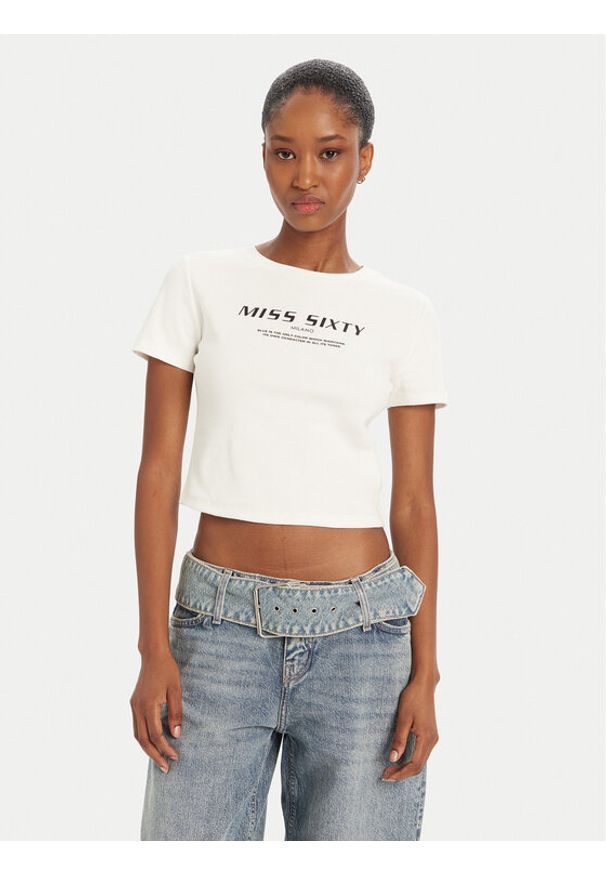 Miss Sixty T-Shirt 6L1SJ4300000 Biały Slim Fit. Kolor: biały. Materiał: bawełna