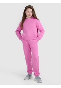 4f - 4F Spodnie dresowe joggery dziewczęce - różowe 140 (9-10 lat). Okazja: na uczelnię, na co dzień, na spacer. Kolor: różowy. Materiał: dresówka. Sezon: lato. Styl: casual #1