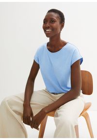 bonprix - Koszulka z domieszką jedwabiu. Kolor: niebieski. Materiał: jedwab. Styl: elegancki, klasyczny #3