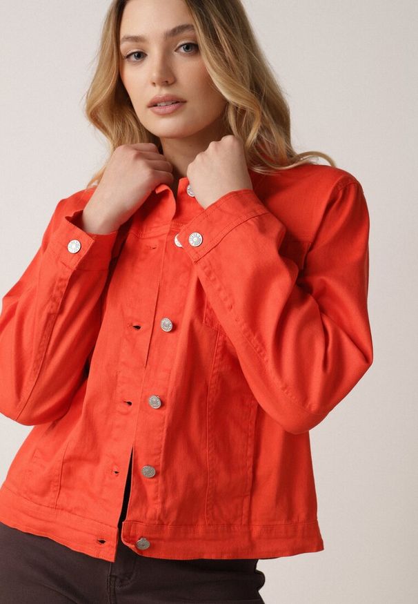 Born2be - Pomarańczowa Bawełniana Kurtka Jeansowa Perimea. Kolor: pomarańczowy. Materiał: bawełna, jeans