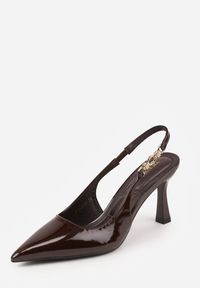 Renee - Brązowe Eleganckie Szpilki Slingback VICES z Ozdobną Aplikacją przy Pasku Natera. Zapięcie: pasek. Kolor: brązowy. Wzór: aplikacja. Obcas: na szpilce. Styl: elegancki. Wysokość obcasa: średni #5