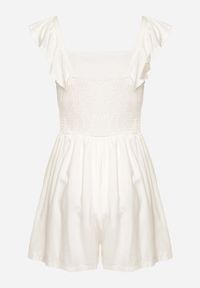 Born2be - Biały Kombinezon Bawełniany na Ramiączkach z Falbanką i Krótkimi Nogawkami Liadia. Kolor: biały. Materiał: bawełna. Długość rękawa: na ramiączkach. Długość: krótkie. Styl: klasyczny #5