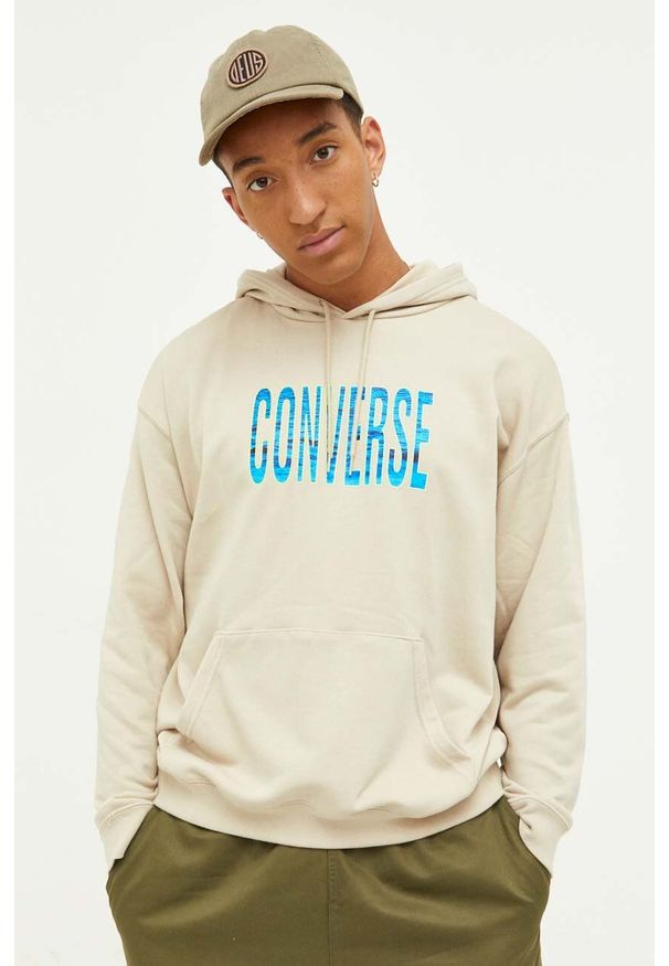 Converse bluza męska kolor beżowy z kapturem z nadrukiem. Typ kołnierza: kaptur. Kolor: beżowy. Wzór: nadruk