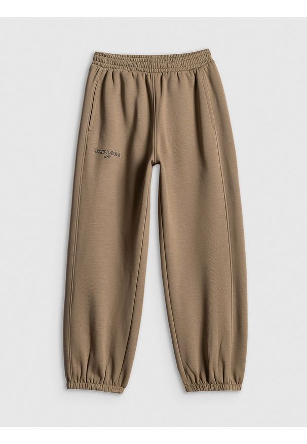 4f - 4F Spodnie dresowe joggery chłopięce - brązowe 122/128 (6-8 lat). Okazja: na co dzień. Kolor: brązowy. Materiał: dresówka. Sezon: lato. Styl: casual, sportowy