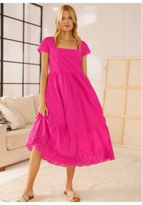 Sukienka midi z ażurowym haftem bonprix różowy "pinklady". Kolor: różowy. Wzór: ażurowy, haft. Długość: midi #7
