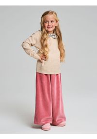 Sinsay - Spodnie wide leg z polarem wewnątrz - bordowy. Kolor: czerwony. Materiał: polar #1