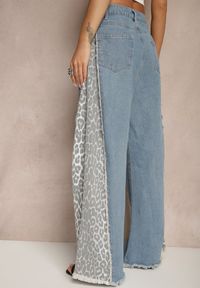 Renee - Niebieskie Jeansy z Bawełny High Waist ze Wzorem Panterki Velliane. Okazja: na co dzień. Stan: podwyższony. Kolor: niebieski. Wzór: motyw zwierzęcy. Styl: casual #4