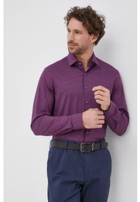 Calvin Klein Koszula męska kolor fioletowy slim z kołnierzykiem klasycznym. Typ kołnierza: kołnierzyk klasyczny. Kolor: fioletowy. Materiał: tkanina. Styl: klasyczny #1